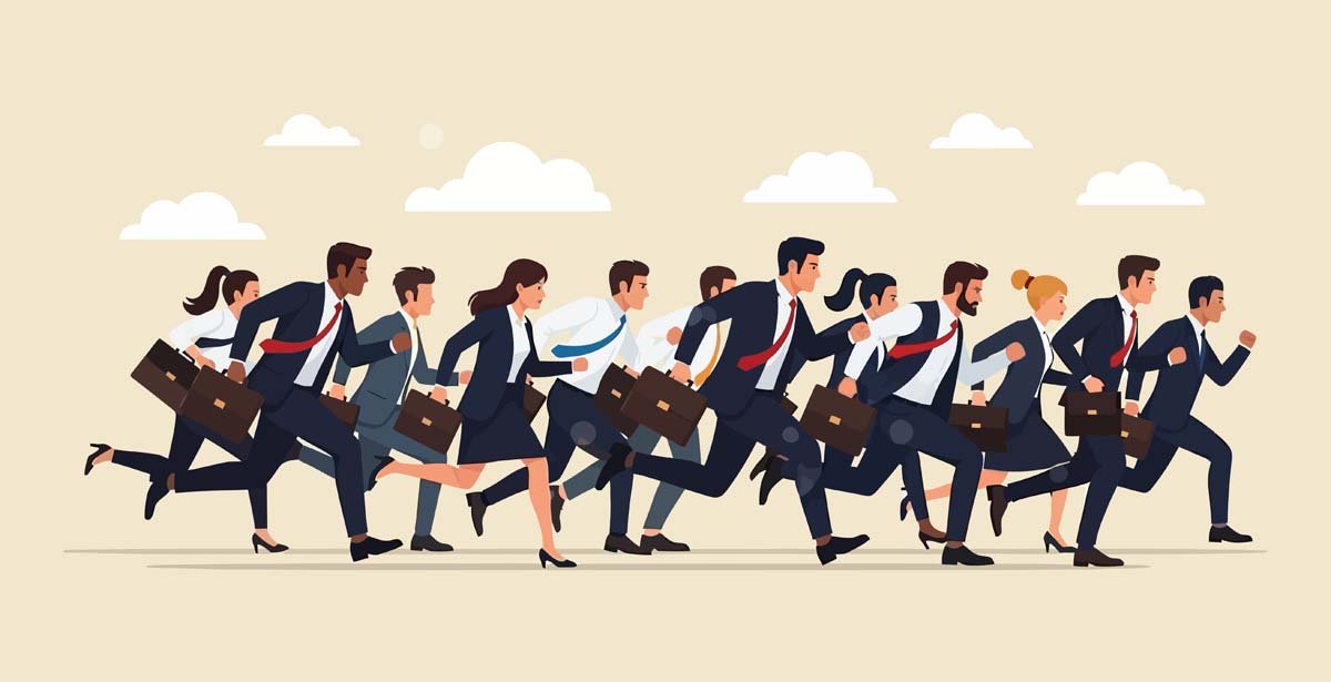 走る会社員たちのイラスト