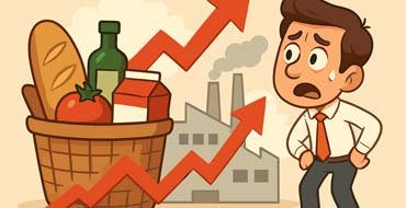 物価高騰に悩む食品製造業の経営者のイラスト