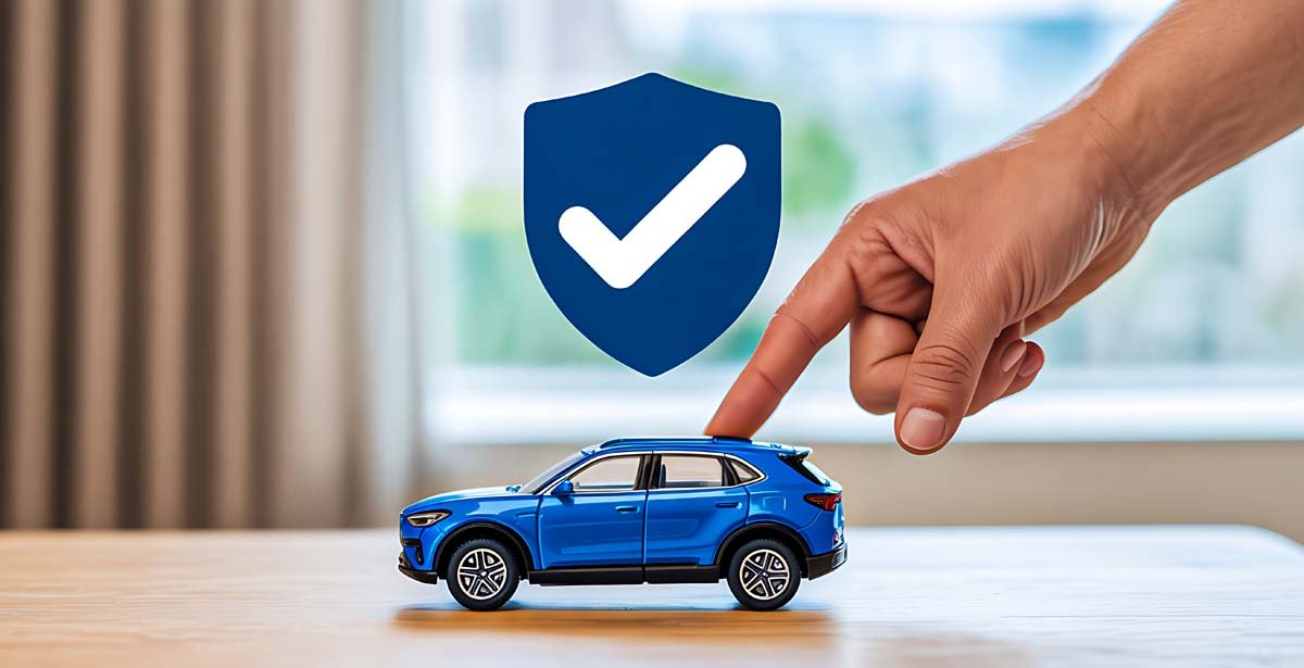 車の模型と保険で守られていることを示すアイコン