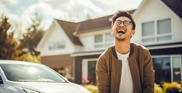 車を買って喜ぶ男性